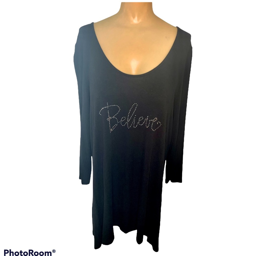 W5 Anthro “Believe” Rhinestone 3/4 Sleeve Top 2X